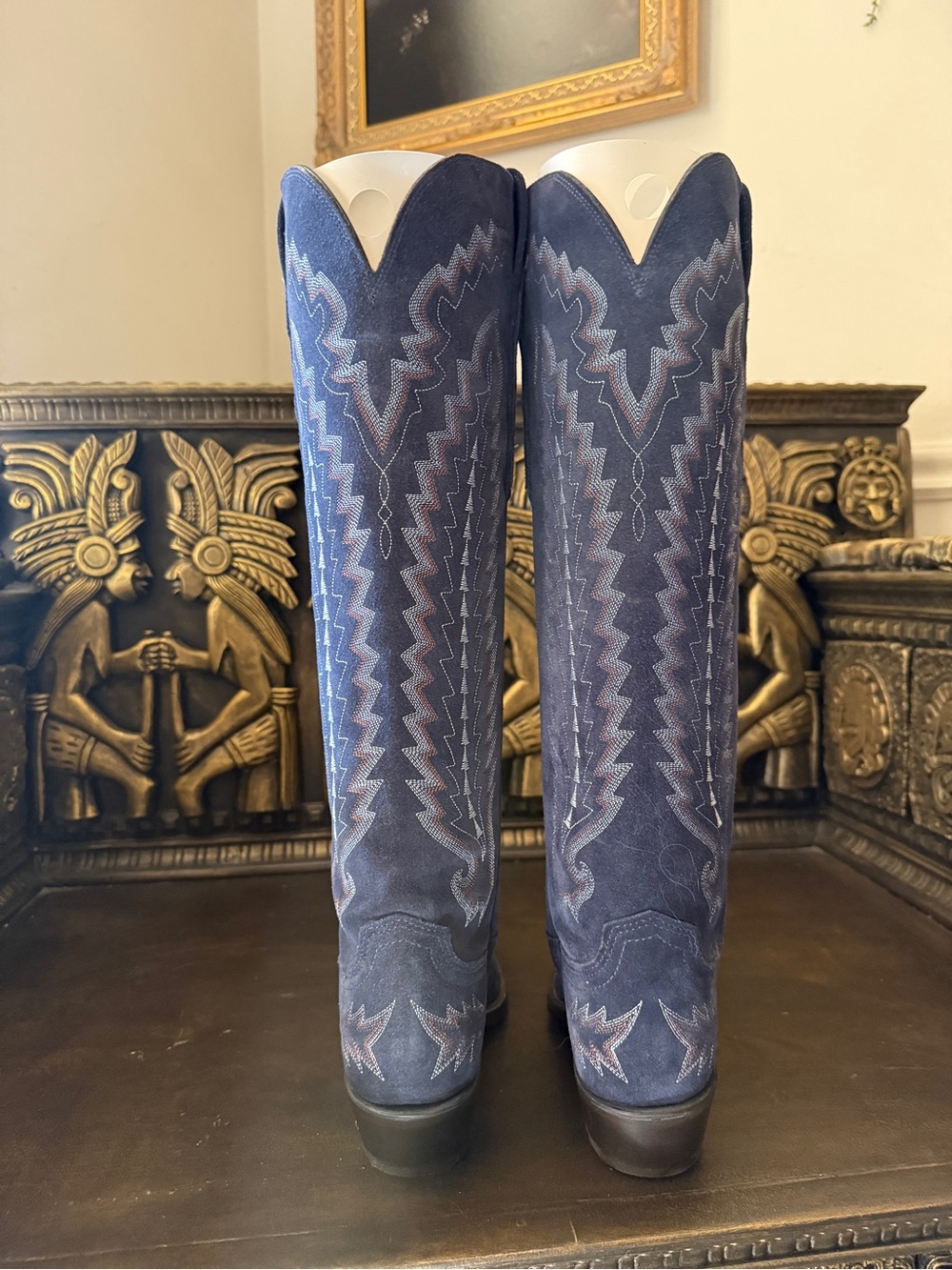 Lucchese Rodeo Exclusive Blazer Navy Blue Suede Tall Western Heeled Boots Sz 7 - Picture 6 of 10
